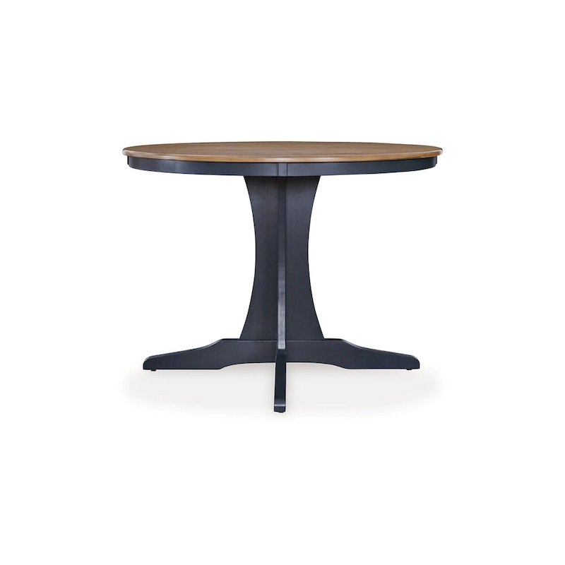 Doti Dining Table, 42 Inch Round Brown Top, Dark Blue Pedestal Base