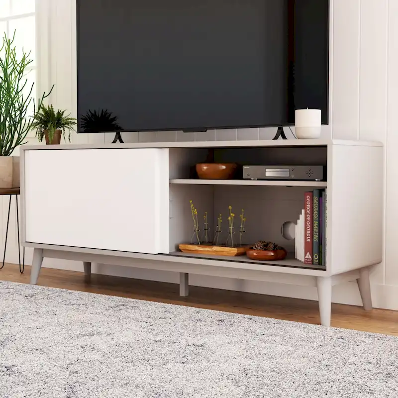 Madison Mid Century Modern TV Stand for TV's up to 65  Sliding Doors and Cable Management