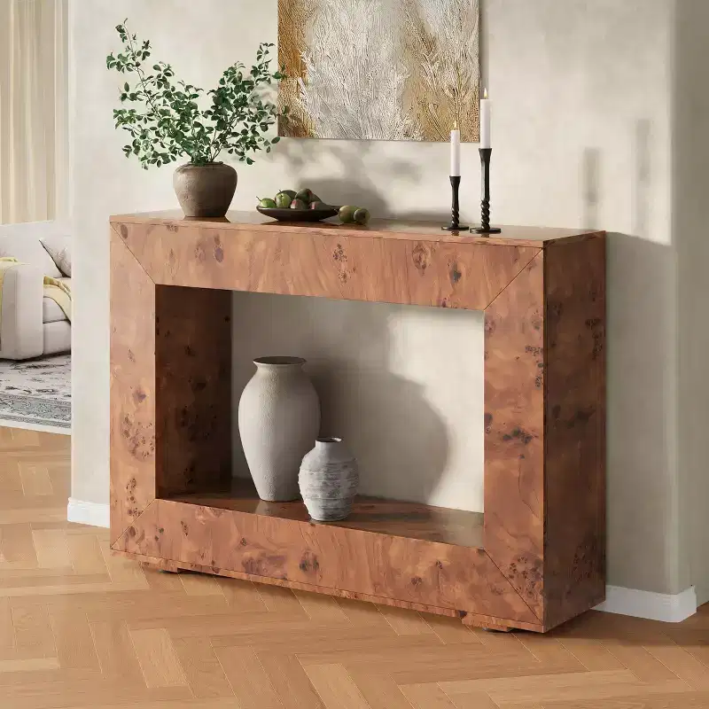 AMERLIFE Burl Wood Console Table with Storage, Narrow Entryway Sofa Table for Living Room, Hallway, Foyer & Office