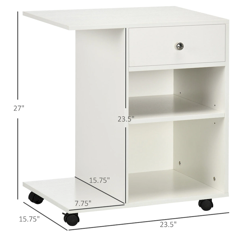 Mobile Printer Stand, Rolling File Cabinet Cart with Wheels, Adjustable Shelf, Drawer and CPU Stand, White