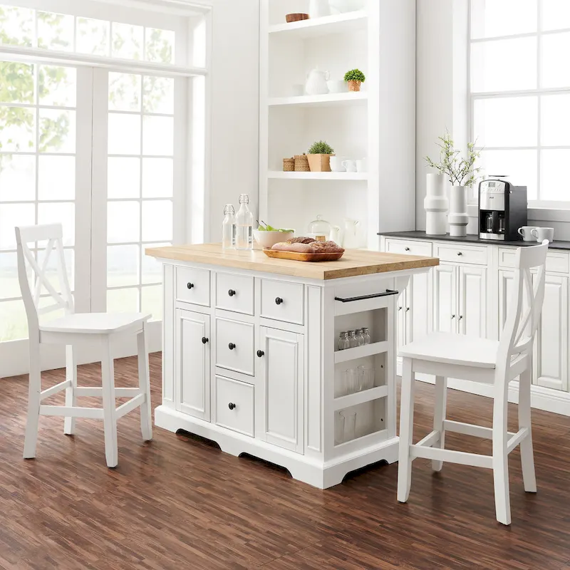 Crosley Julia Wood Top Island With X-Back Stools - 50 W x60 D x41 H