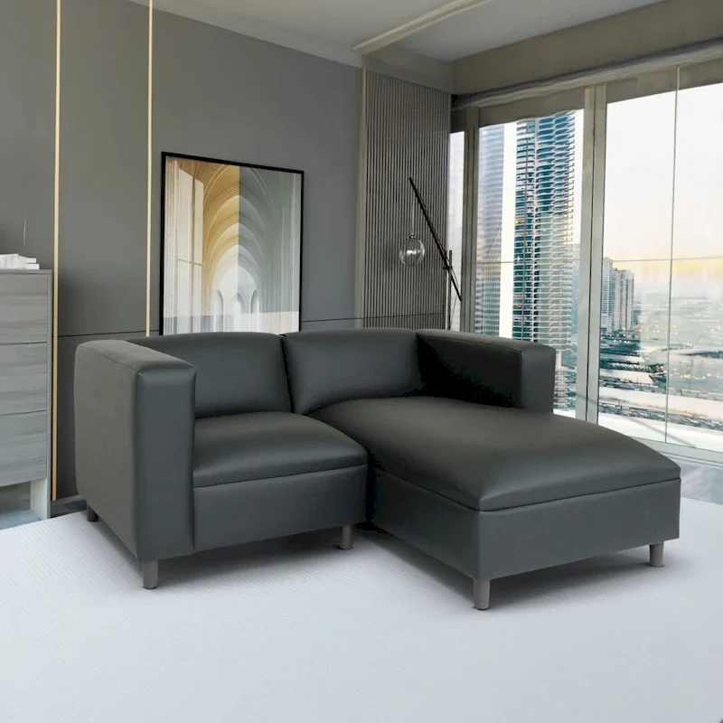 Coast to Coast Sofas Mid Century Modern L Shaped Sofa Faux Leather Solid Wood Frame Upholstered