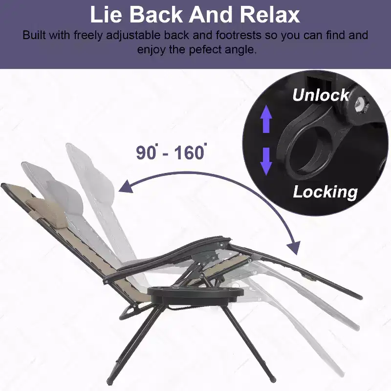 FDW Foldable Zero Gravity Chair Lounge Patio Chaise with Cup Holder Tray