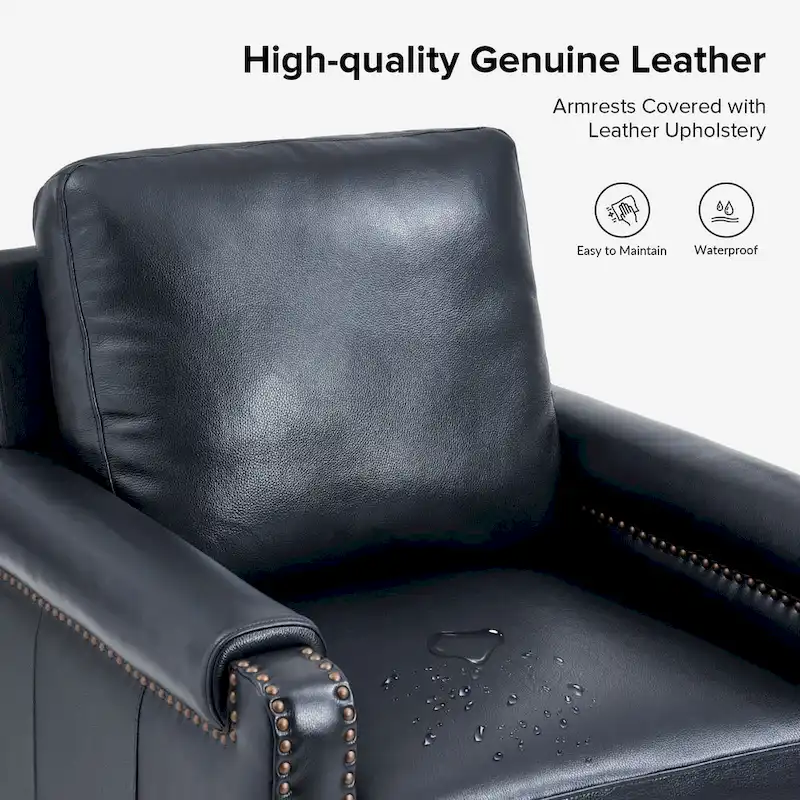 Kunz Transitional Genuine Leather Armchair with Removable Cushion and Nailhead Trims by HULALA HOME