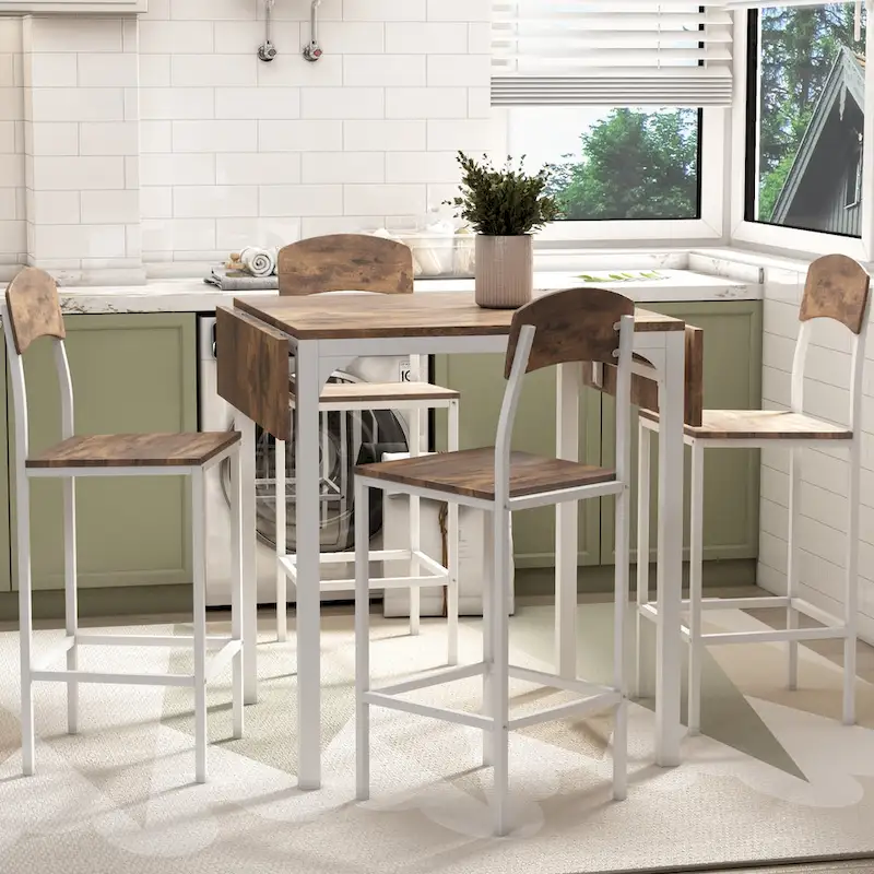 Brown / Rustic Brown Counter-Height Drop-Leaf Dining Set, Seats 4