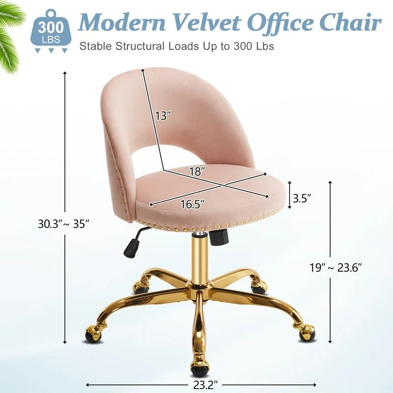 Office Chair Velvet Desk Chair Swivel Armchair Cute Modern Fabric Home Office Desk Chairs with Wheels