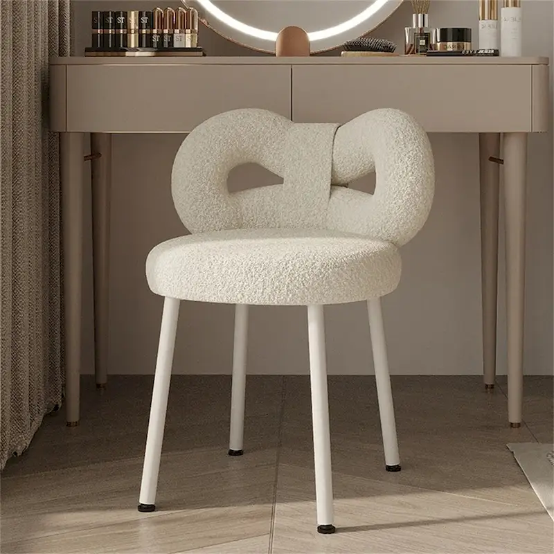 White Butterfly-Back Vanity Stool, Upholstered, Single Seat