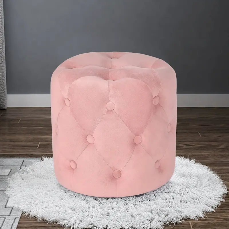 Pink Round Tufted Ottoman Footstool 14 Inch