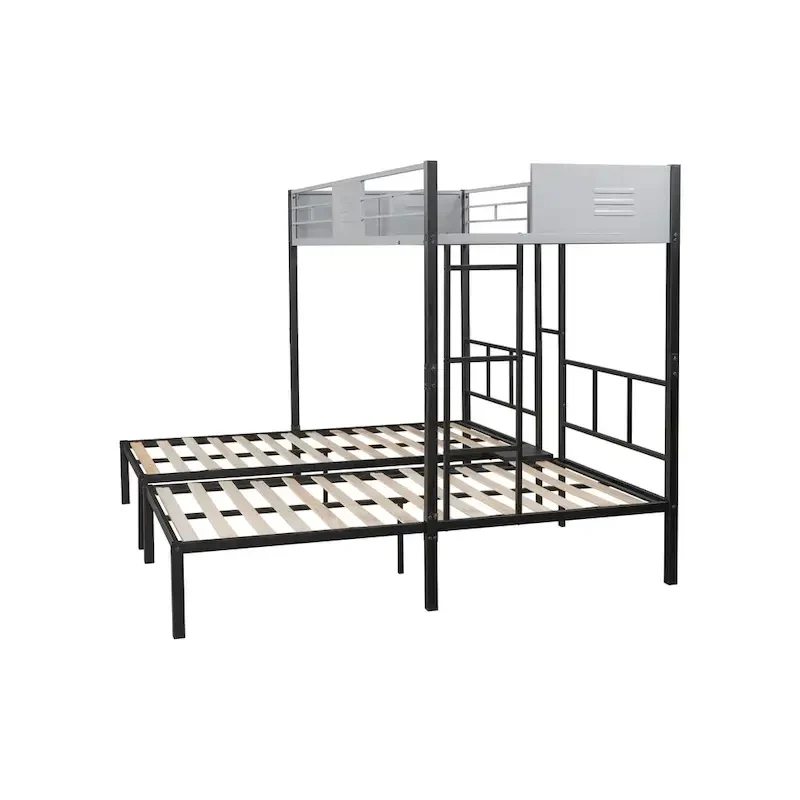 Triple Bunk Bed with Vent Board/ Sturdy Metal Frame/ Noise-Free Wood Slats/ Separatable into three beds/ No Box Spring Needed