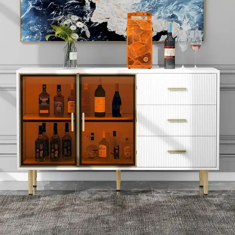 Modern Sideboard Buffet Cabinet with Gold Metal Legs