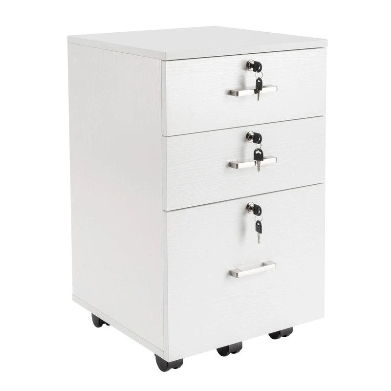3-Drawer Rolling Wood File Cabinet with Lock