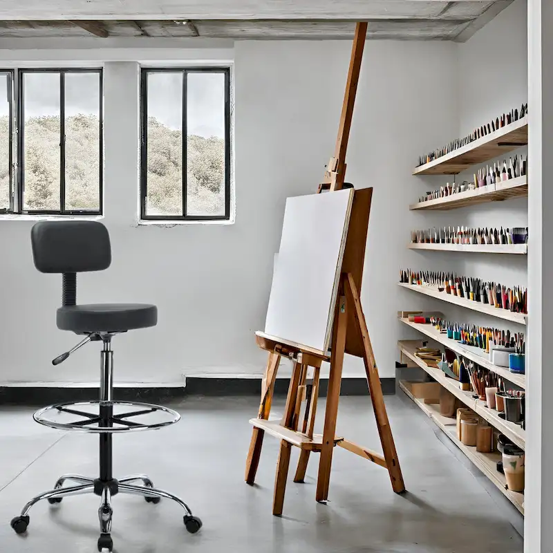 Faux Leather Drafting Stool - Height Adjustable with Backrest