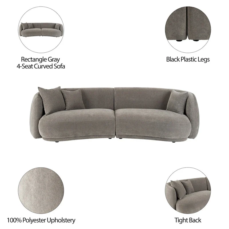 Neutral Modern 4-Seat Rectangle Curved Sofa – 117 x 49 x 31