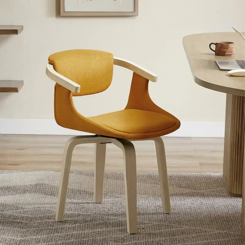 Swivel Upholstered and Wood Accent Chair