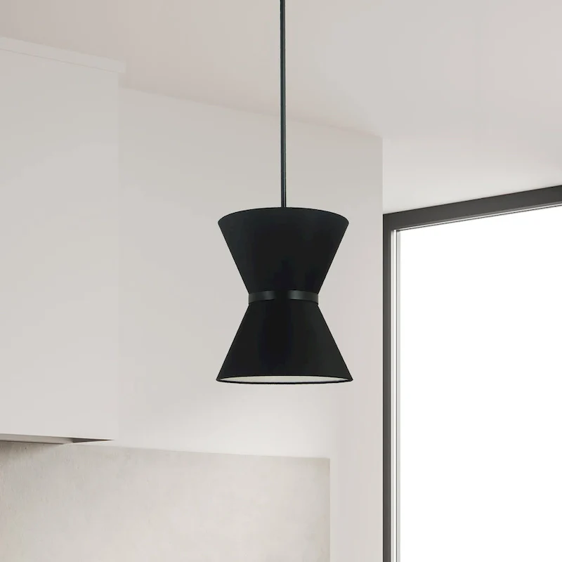 1 Light Incandescent Pendant, Matte Black with Black Shade