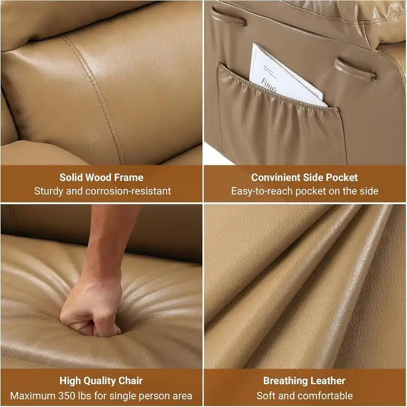 Power lift recliner chair with massage, cup holders, and side pocket.