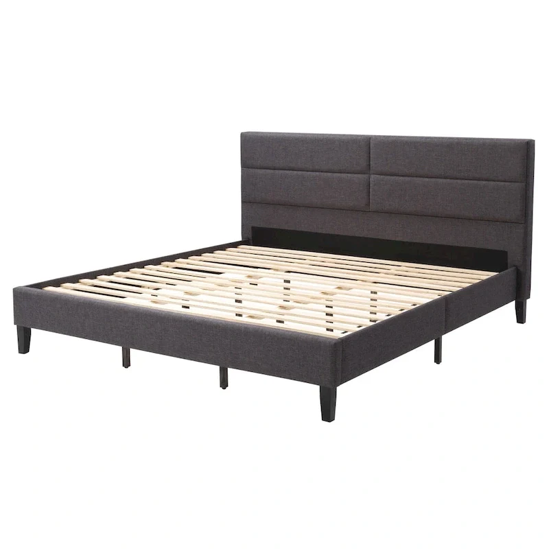 Bellevue Upholstered Tufted Panel Bed King – Solid Wood Legs, No Box Spring Needed