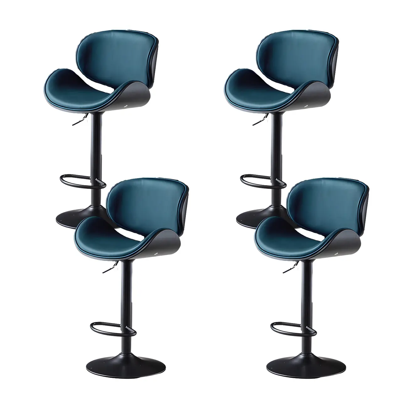 Arched Blackish Green Leather Swivel Adjustable Bar Stool