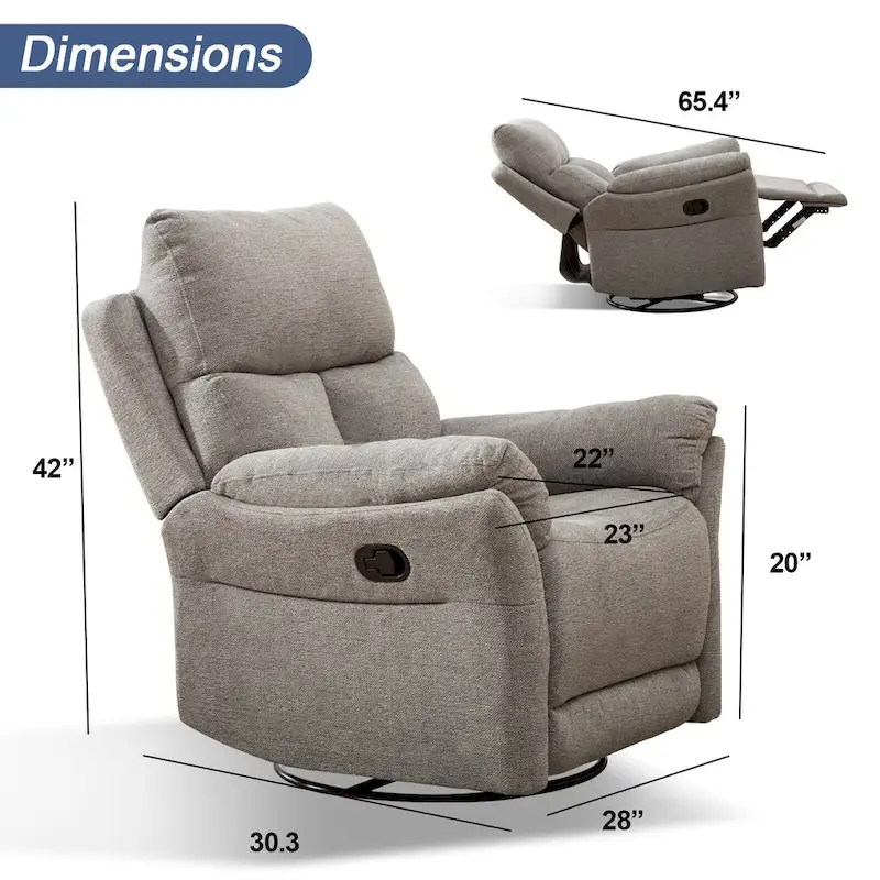 Swivel Rocker Fabric Recliner Chair Manual Reclining Sofa Set of two