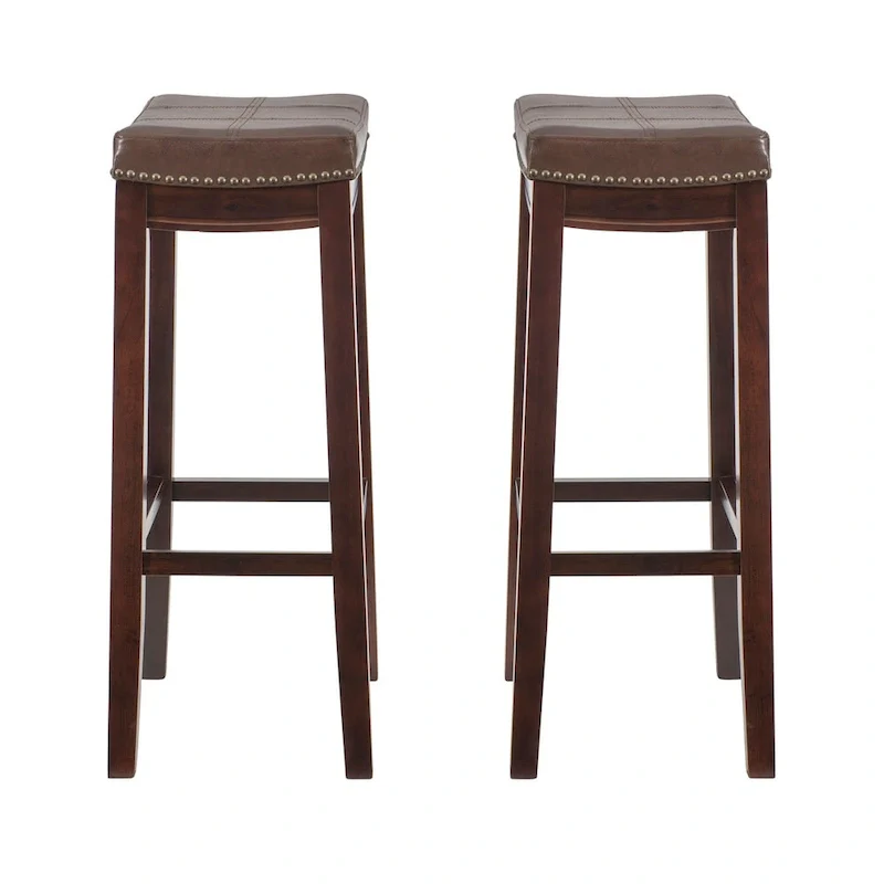 Linon Willamette Backless Barstool with Faux Leather Seat (Set of 2)