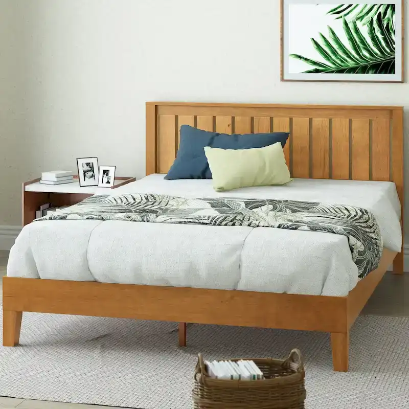 Rustic Pine Wood Platform Bed Frame