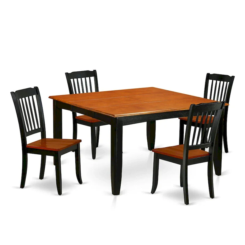 Square Dining Table Set with Butterfly Leaf & Chairs – Black & Cherry