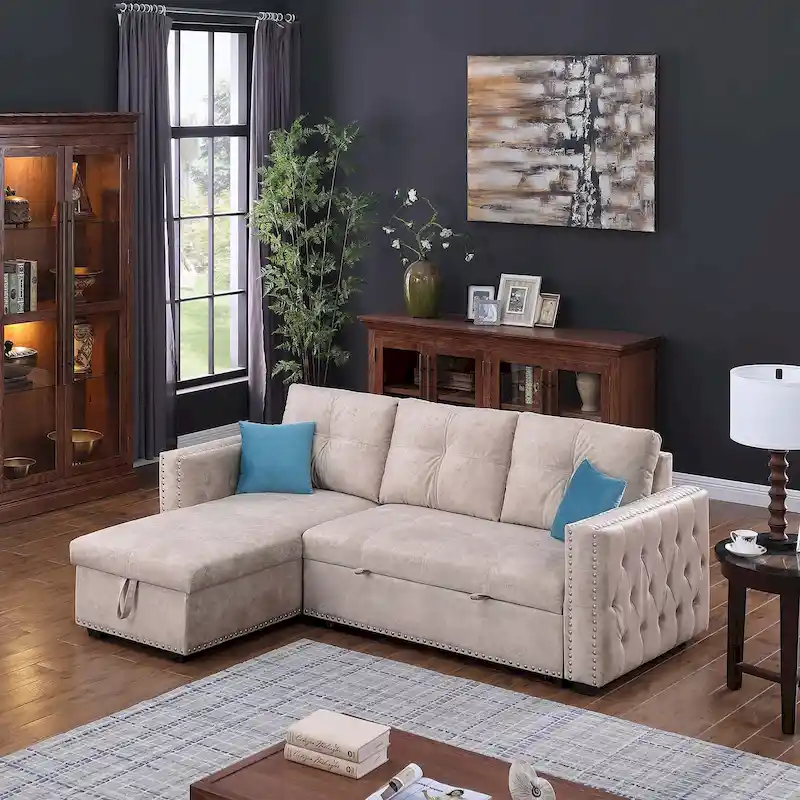 Classic and Cozy L-shape Pull-out Sleeper Sectional Sofa