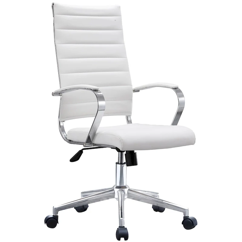 Modern High Back Office Chair Ribbed PU Leather Manager Tilt Conference Room Computer Desk Boss Task Executive Boss