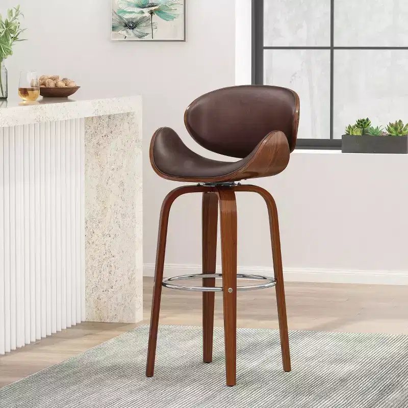 Okak 30 Mid-Century Modern Counter Height Bar Stools 1 PC, Swivel Shell-Shaped Counter Stools with Footrest for Home, Pub, Kitchen Island