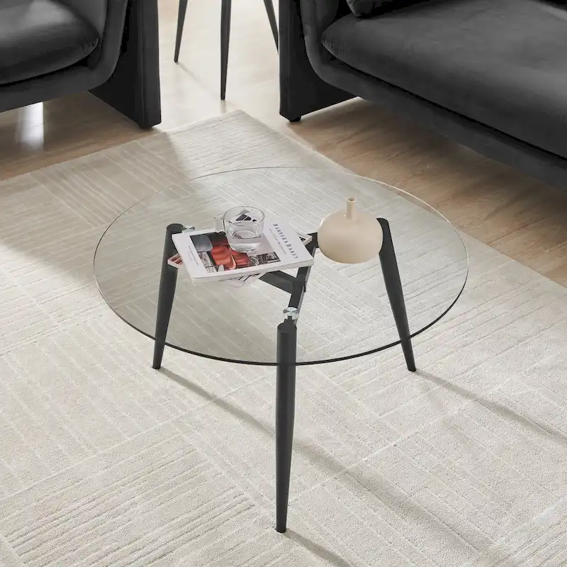 Danya B. Van Beuren Coffee Table with Taper Legs and Glass Tabletop