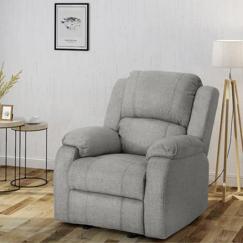 Slate / Beige / Grey Polyester Fabric Gliding Recliner with Pillowtop Arms – Classic Style, Seats 1