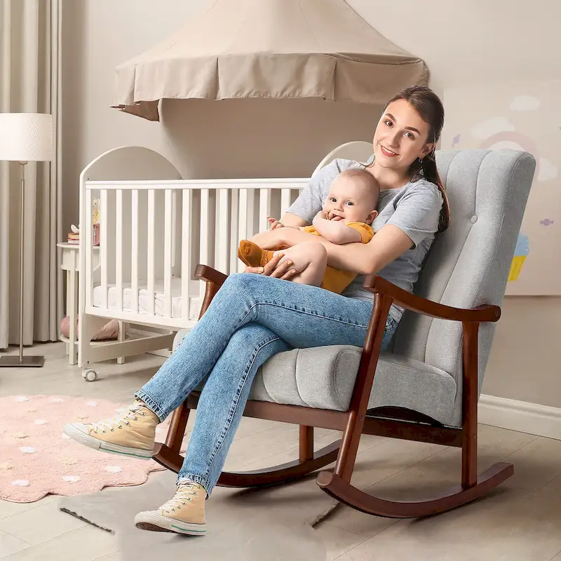 Upholstered Rocking Chair ModernHighBackArmchair