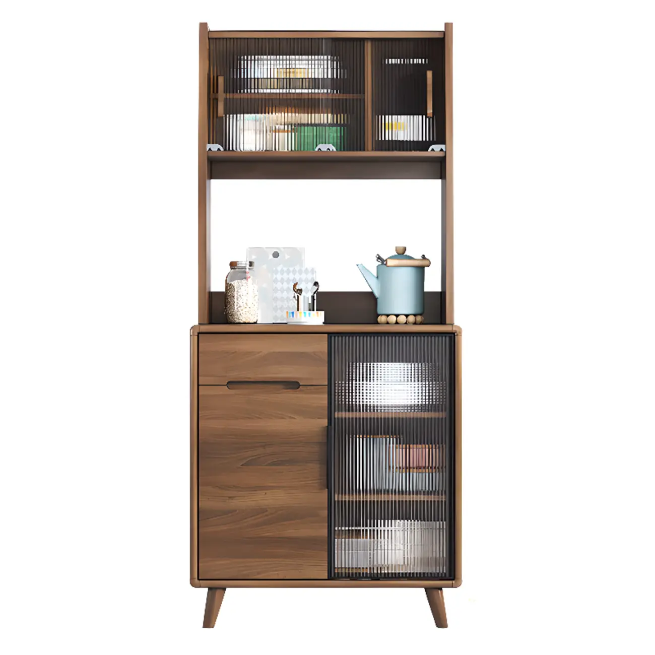 Kitchen Brown Wooden Hutch Top Sideboards with Pegboard Back