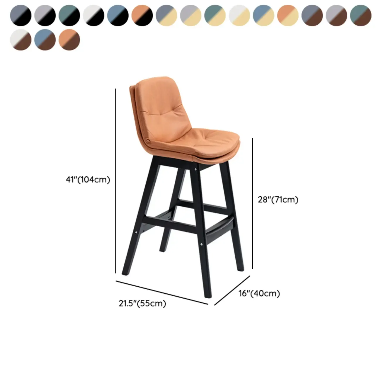 Scandinavian Wood Frame Leather Ergonomic Bucket Bar Stool