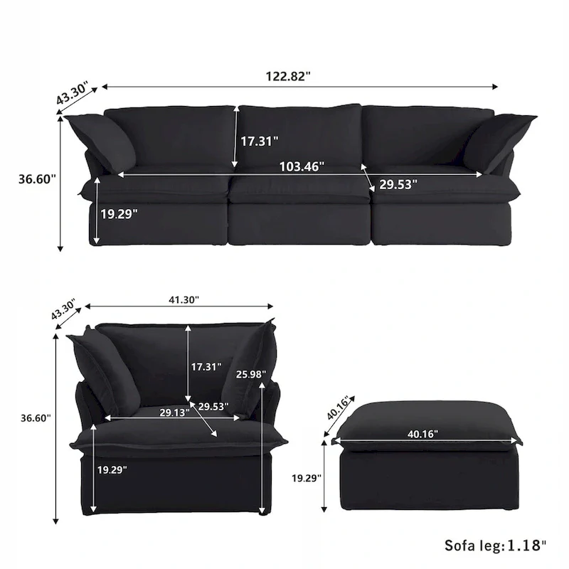 Modern Comfy Cloud Sofa Couch, Minimalist Down-Filled Sectional Sofas Couches, Cushion Covers Removable