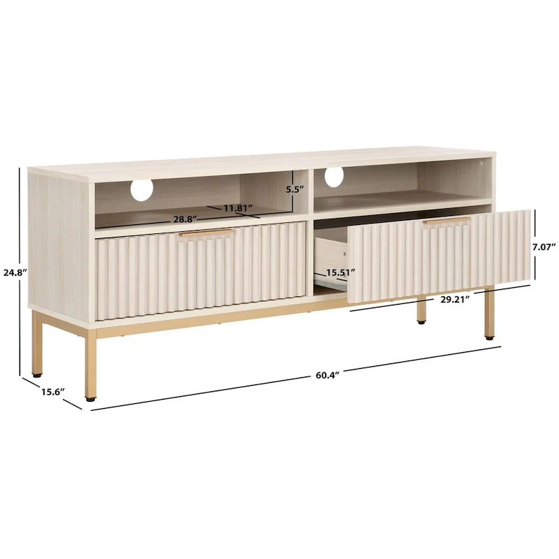Alyse 2-Drawer 2-Shelf Entertainment Media Stand (Fits Up To 65  Flatscreen TV) - 60.4 In. x 15.6 In. x 24.8 In.