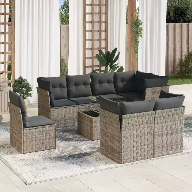 vidaXL Garden Sofa Set Rattan, Cushions