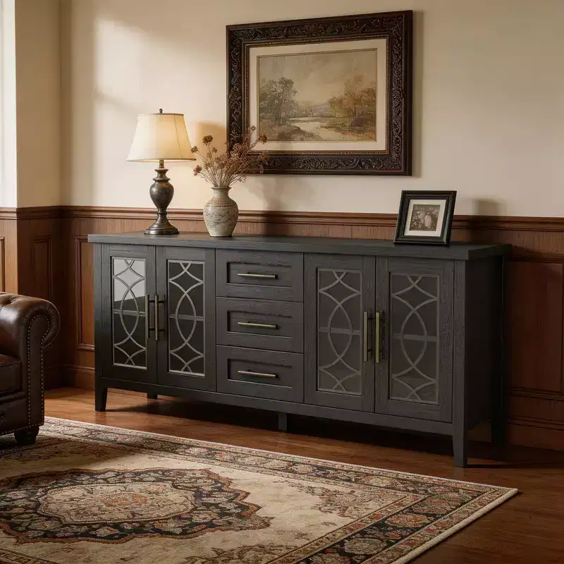 Rustic 70 Inch TV Stand,Farmhouse Entertainment Center with Glass Door,Storage Cabinets,Drawers,Modern Media Console Table for Living Room