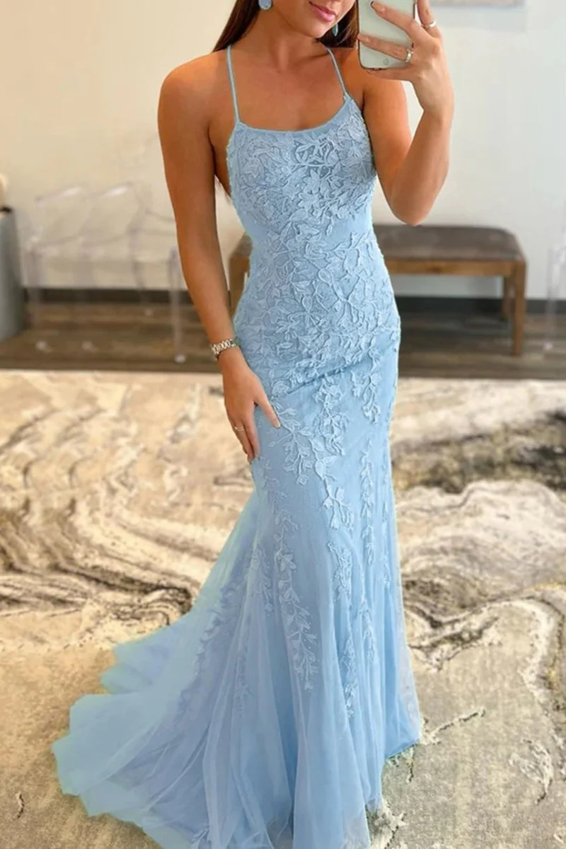 Mermaid Spaghetti Straps Lace Prom Dress