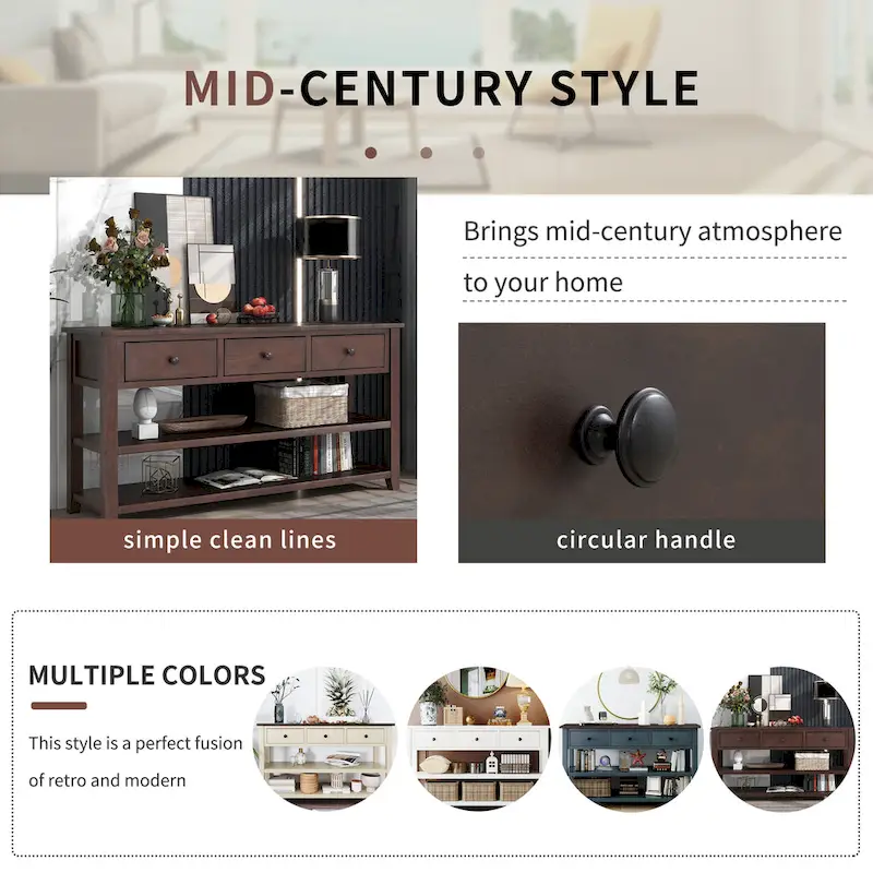 Retro Design Console Table with Two Open Shelves