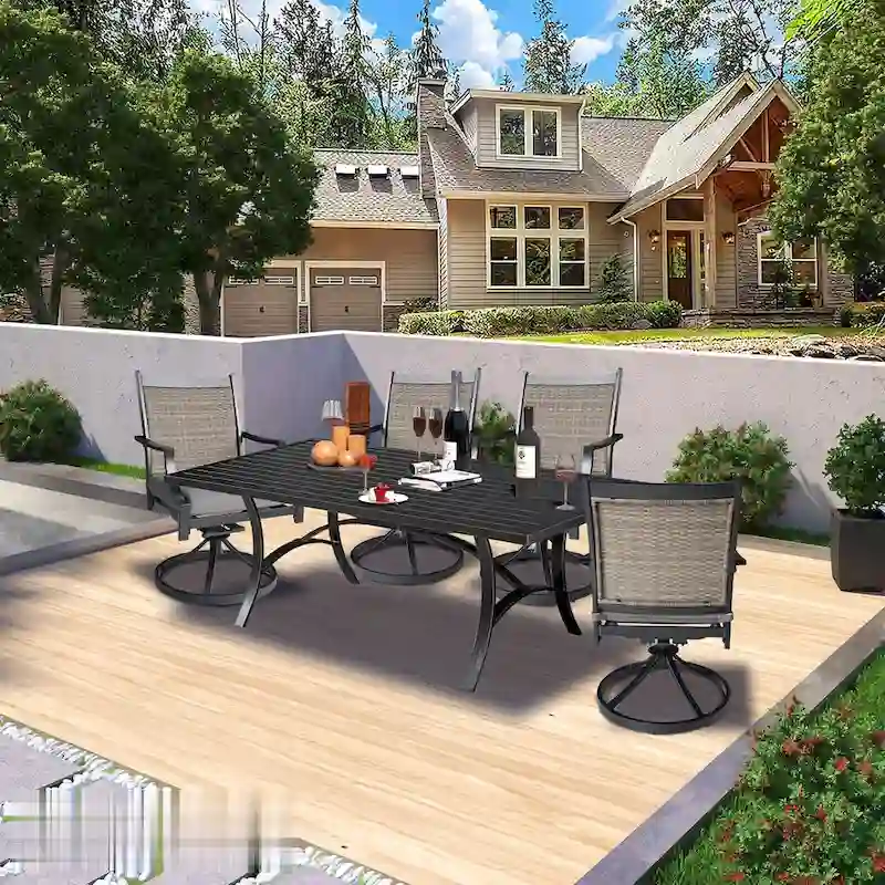 5 Piece Outdoor Patio Aluminum Dining Set With Rectangular Table