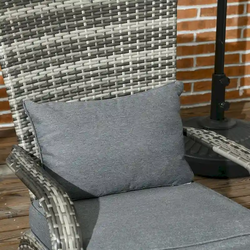 Patio Wicker Adirondack Chair, All-Weather Rattan Fire Pit Chair Soft Cushions, Tall Curved Backrest and Armrests