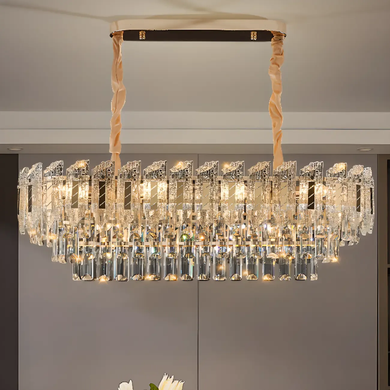 Luxurious 2 Tiers Round Gold Crystal Chandelier