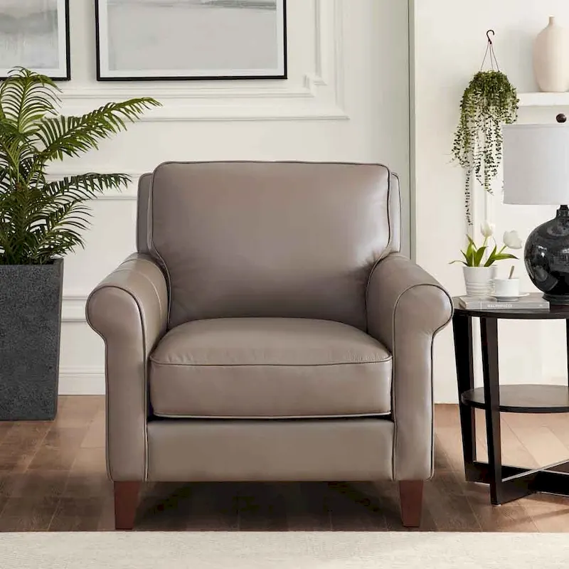 Taupe Top-Grain Leather Accent Chair with Pocket Coil Cushion – 1 Person