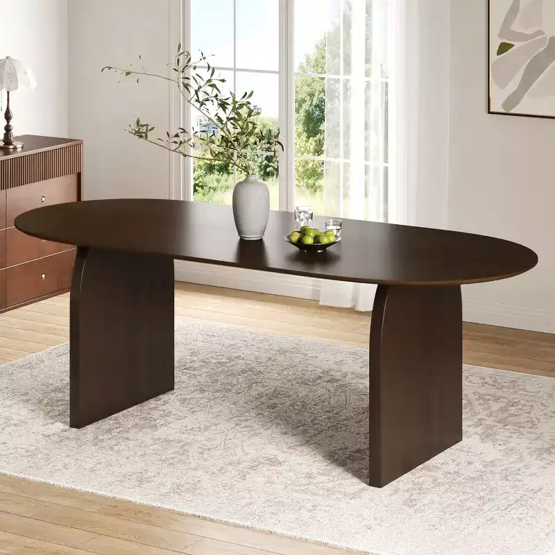 PexFix 79 x 33.5 Farmhouse Solid Wood Dining Table with Arched Legs Oval Kitchen Table Walnut for Dining Room & Kitchen