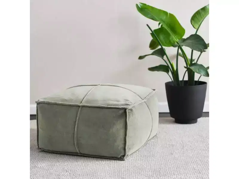 Storied Home Square Cotton Velvet Pouf