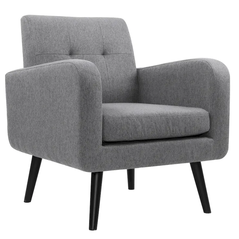 Mid-Century Modern Accent Chair with Tufted Back, Armrests, Polyester Fabric Upholstery, 29.75