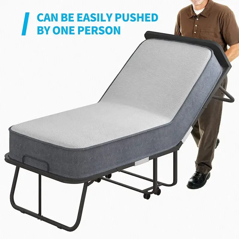 Folding Bed with Mattress and Wheels