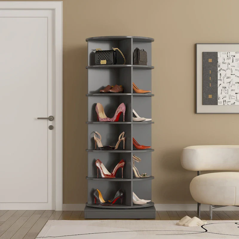 White / Pink / Light Grey 360° Rotating Shoe Rack, 6-Tier, Holds 24 Pairs