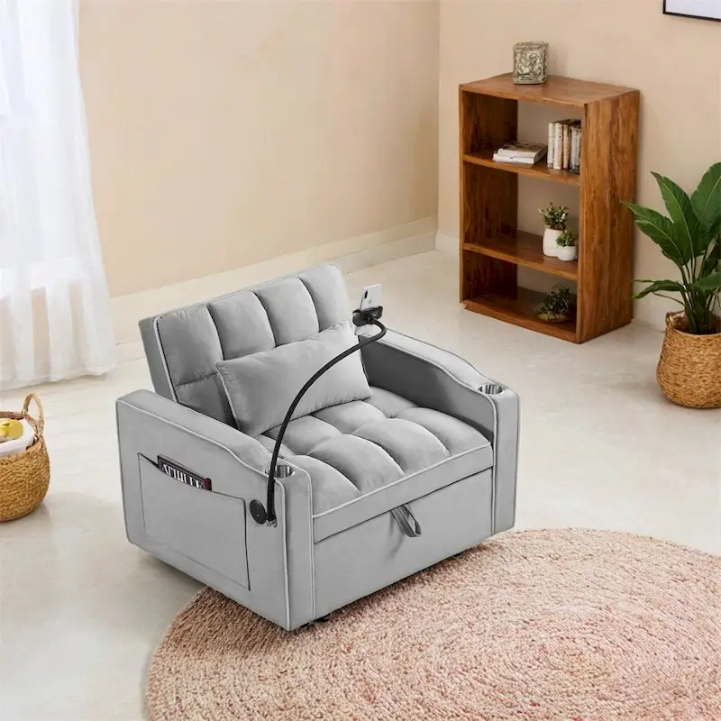 Black / Grey Adjustable Pull-Out Sleeper Chair, Single